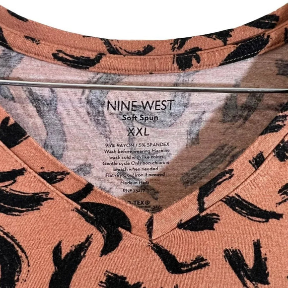 Nine West Abstract V Neck T Shirt Plus XXL Soft Spun Light Brown Black Stretch - Picture 6 of 6